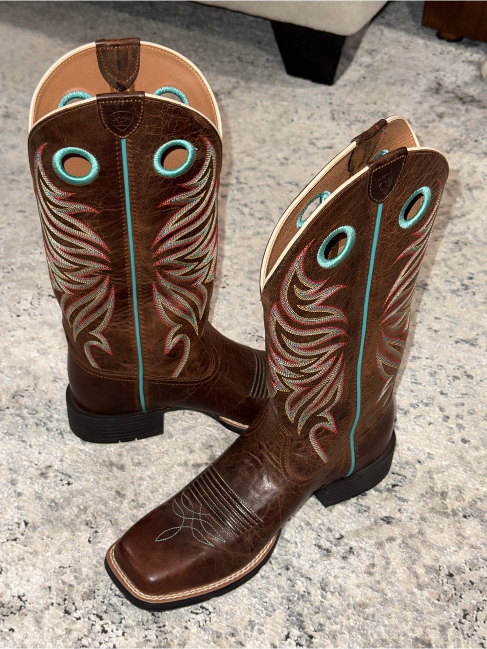 Ariat Brown Leather Western Boots with Turquoise Accents